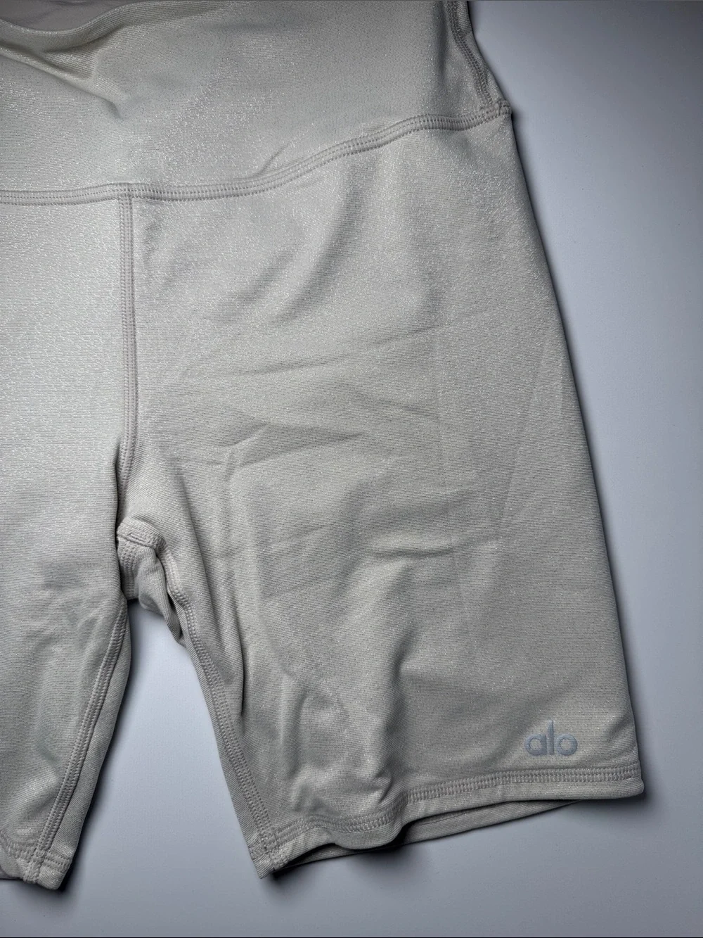 ALO Yoga High-Rise Bike Shorts in Light Taupe